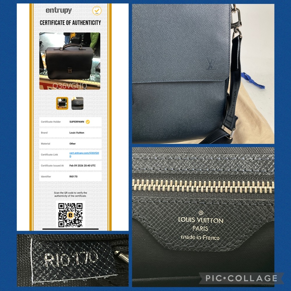 Louis Vuitton Taiga Leather Vassili GM Briefcase Shoulder Business Bag Dark Blue - Picture 3 of 16